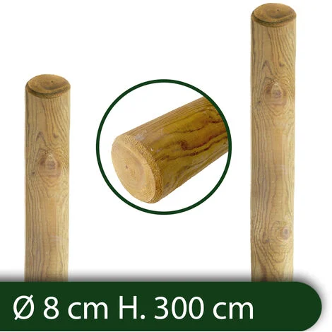 10PZ PALI TONDI IN LEGNO SENZA PUNTA TRATTATI IMPREGNATI PER RECINTO Ø 8X300 H nx1