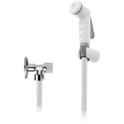 Doccetta bidet bianca con flessibile, rubinetto e supporto bianco