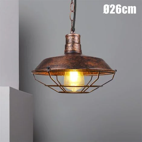 Lampada a Sospensione Vintage, Lampadario da Soffitto con Ø26cm Paralume in Ferro, Industriale Stile Illuminazione E27 per Corridoio Cucina Isaland Camera da Letto Scala (Ruggine)