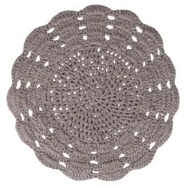 Tovaglietta tonda in cotone effetto uncinetto, grigio, Crochet
