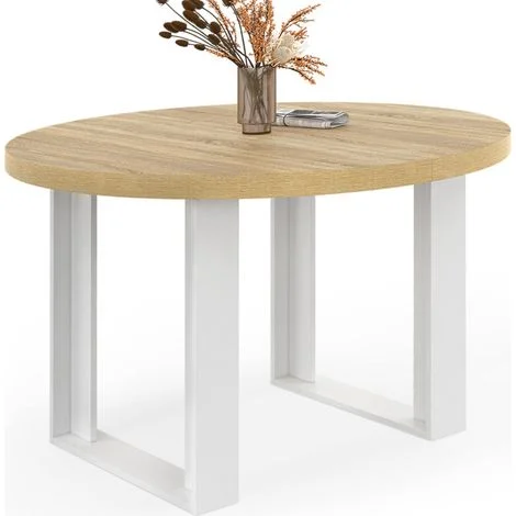 Tavolo da pranzo rotondo PHOENIX per 4 persone in legno e bianco 110 cm