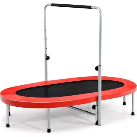 COSTWAY Trampolino Elastico da Interno ed Esterno, Tappetino Elastico Pieghevole per Adulti e Bambini con Maniglia Regolabile, Molle e Cuscinetto di Sicurezza, Trampolino Ovale per 2 Persone, Rosso