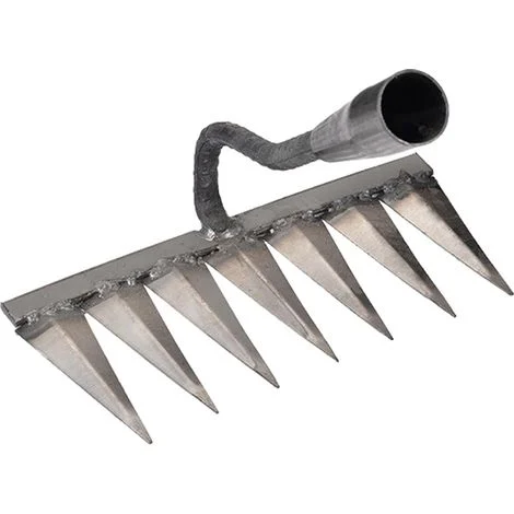 Rastrello scarificatore in metallo, rastrello portatile per diserbo, zappa cava in acciaio completamente temprato, utensile portatile in acciaio per la lavorazione del terreno per scavo, trapianto e m