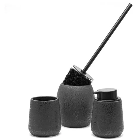 Set 3 accessori bagno da appoggio in ceramica nera con effetto glitter