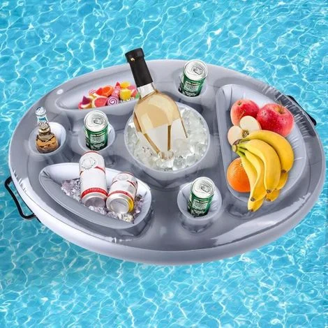 Porta bevande galleggiante gonfiabile, vassoio per bevande, birra, succo, macedonia di frutta, grande capacità per piscina estiva all'aperto, spiaggia, piscina, feste, spa (argento)