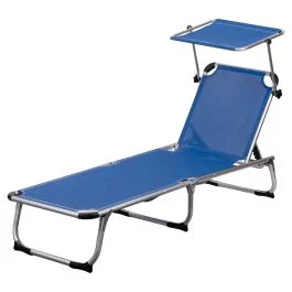 Lettino mare con parasole richiudibile, blu mélange, Baia Esté