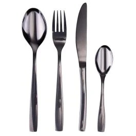 Set 24 posate in acciaio inox, nero lucido, Manhattan Sibilla