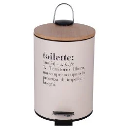 Pattumiera 3 L con pedale in metallo e bambù, beige, Victionary Toilette