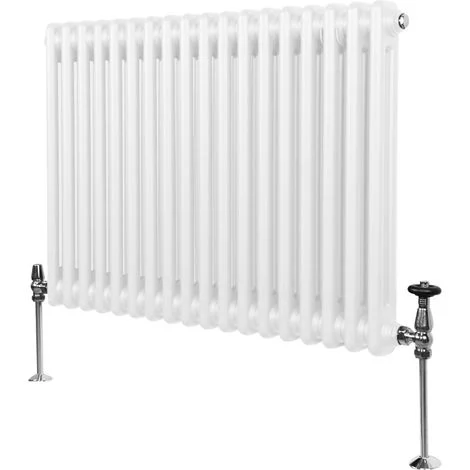Radiatore Termosifone a 2 Colonne 600 x 832mm Moderno Centralizzato Bianco in Acciaio Inox Orizzontale a Parete Cucina Soggiorno Bagno Kit di Fissaggio e Spazzola Inclusi