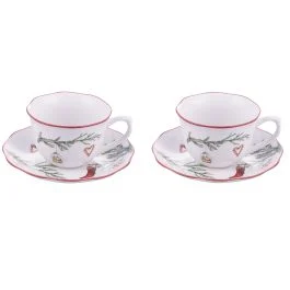 Set 2 tazze con piattino 380 ml in gres, Rametto