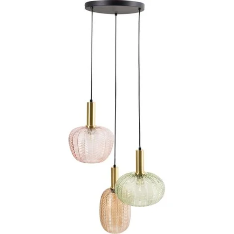 Lampadario a 3 luci con paralume in vetro e base in metallo multicolore Njoro