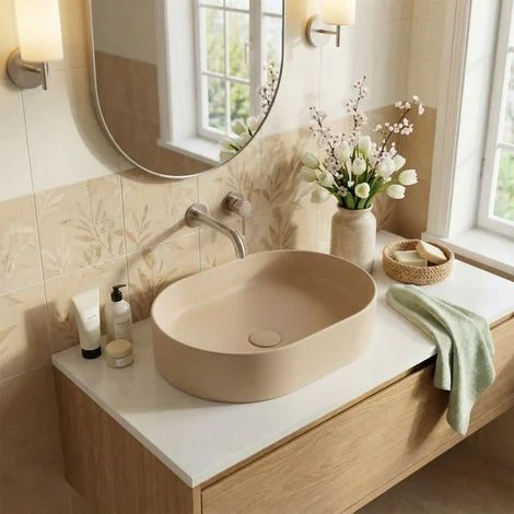 Ceramia PixL 50 x 37 x 13,5 cm lavabo da appoggio Infinitio, senza troppopieno, moka opaco (CEPX5037MOM)