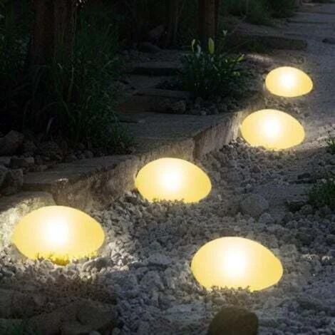 Luci solari da esterno impermeabili realizzate con ciottoli decorativi, grado di impermeabilità IP65, per giardino, patio, cortile, vialetto (mini ciottoli, 3 pezzi) Luce calda