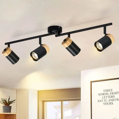 GBLY Plafoniera legno nero - Plafoniera 4 fiamme GU10 LED 330° orientabile Faretto per soggiorno cucina camera dei bambini Senza lampadina