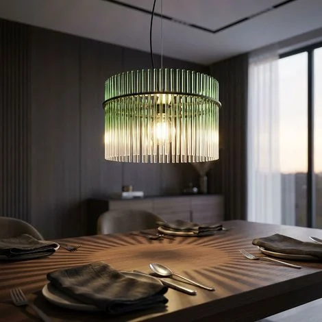 Lampada a sospensione in vetro verde chiaro lampada da tavolo lampada a sospensione LED lampada da soggiorno, metallo nero, 1x 7W 1x 806lm bianco caldo, DxH 40x150 cm