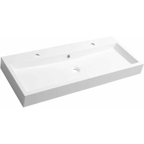 Sapho Orinoko - Lavabo 100x42 cm, 2 fori per miscelatore, marmoresina, bianco OR101