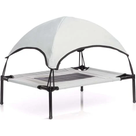 Wiltec Brandina per cani e gatti con tettoia grigia, cuccia per cani max 15kg, lettino da esterno per animali con tettuccio parasole, 60x45x16cm