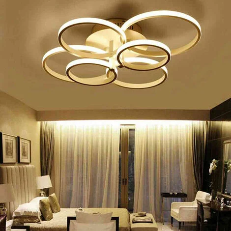 Lampadario led plafoniera moderno con 6 anelli cerchi 51 watt 2550 Lm luce calda 3000k