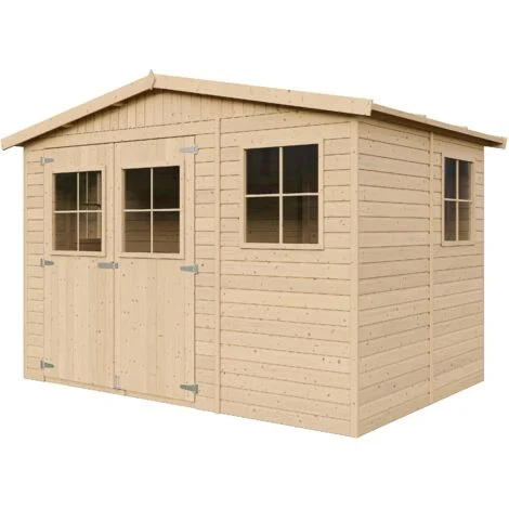 Casa da giardino in legno naturale CON PAVIMENTO IMPREGNATO A226x216x324 cm/6 m²- Magazzino esterno con finestre - Capanno da giardino - Bici, Deposito attrezzi e rimessa TIMBELA M334+M334G
