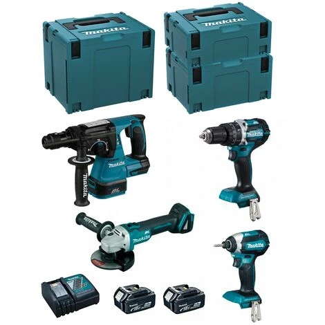 Makitakit mk407rtj (dhr243 + dhp484 + dtd153 + dga504 + 2 x 5,0 ah + dc18rc + makpac 2 + makpac 3 + makpac 4) 8435587921264