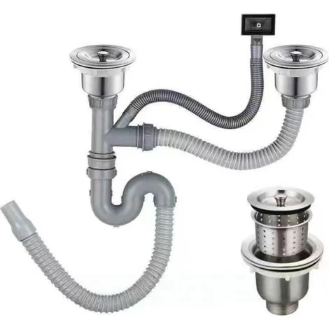 Sifone in acciaio inossidabile a forma di S per lavandini da cucina e bagno – Kit completo tubi di scarico con doppia uscita, resistente alla corrosione e facile da installare