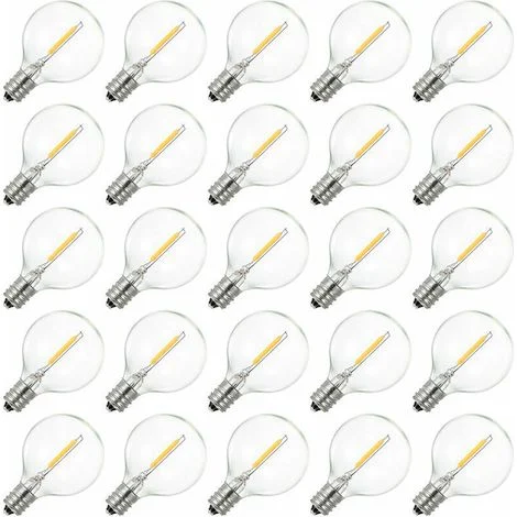 Lampadina LED G40 E12, bianco caldo 2200K – Impermeabile IP44 – 0,6 W – Angolo del fascio luminoso 360° – Confezione da 25 lampadine per decorazione interna ed esterna – AC230V -Crezuo