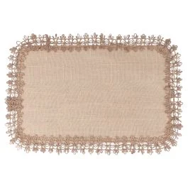 Tovaglietta rettangolare beige in juta, bordo ricamato