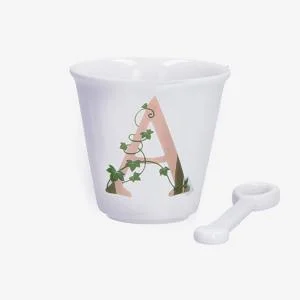 PORCELLANA BIANCA UNICO BICCHIERINO INIZIALE CON CUCCHIAINO