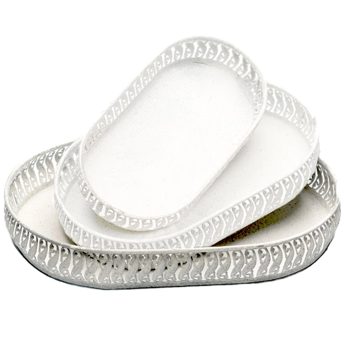 Vassoio Metallo Bianco Retrò Ovale cm.44x29