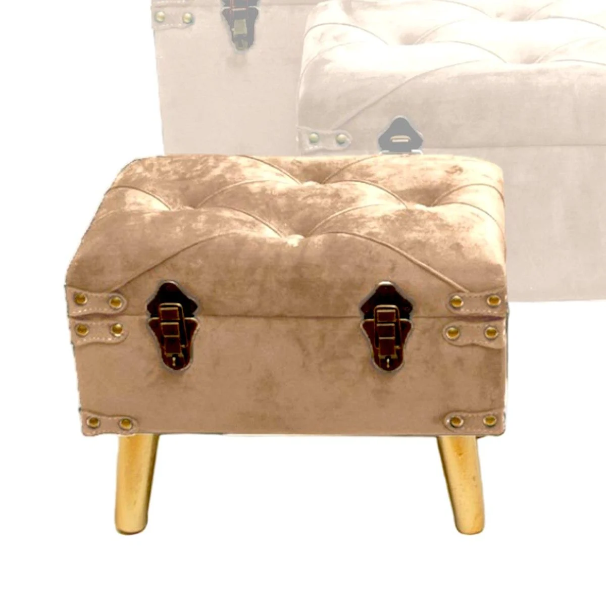 Baule Legno Velluto Beige con Gambe cm.33x43x35