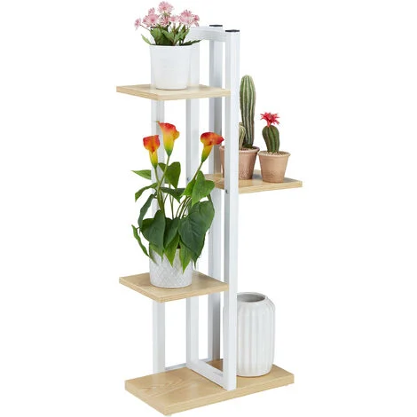Relaxdays Scaffale Portavasi, 4 Ripiani Quadrati, Mobile Portafiori Metallo, 93x42,5x22,5 cm, Tavolino, Marrone Chiaro