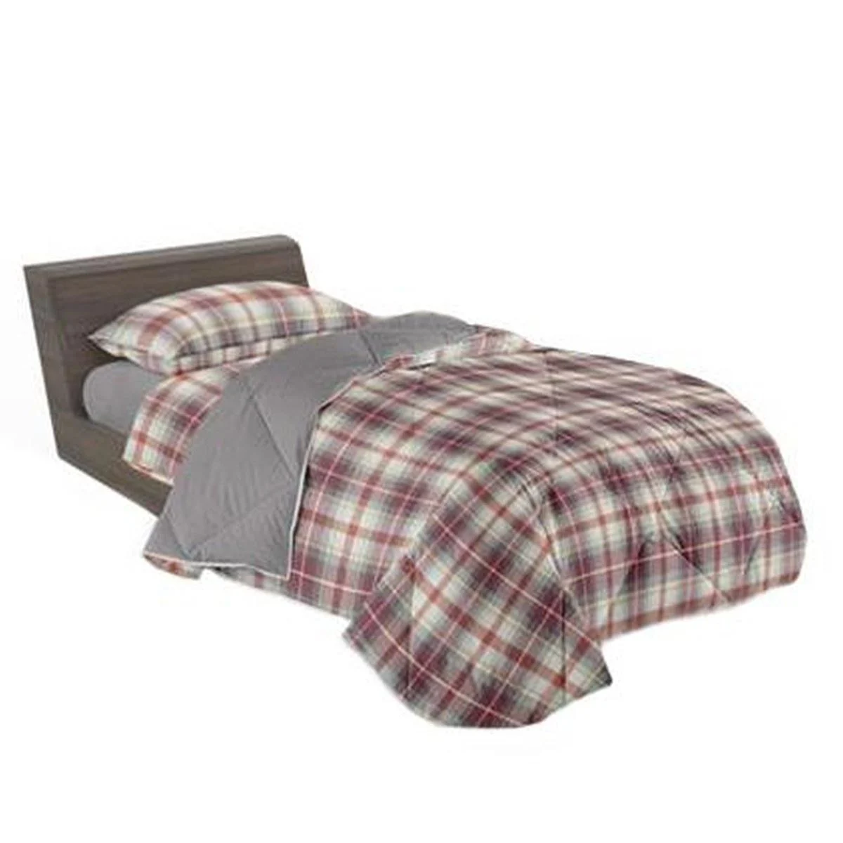 Lenzuola Singole 1 Piazza Tartan Bordeaux Grigio Set pz.3