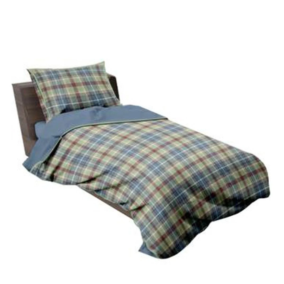Lenzuola Singole 1 Piazza Tartan Blu Beige Set pz.3