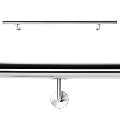 Wiltec Corrimano scale 150 cm in acciaio inox V2A, ringhiera scala, passamano scala con montaggio a parete