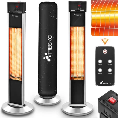 TRESKO Stufa a Infrarossi 2000W a Torre con TelecomandoRiscaldatore elettrico a Infrarossi con 3 Livelli di CaloreStufa elettrica a infrarossi da Terrazzo per Fuori e Dentro