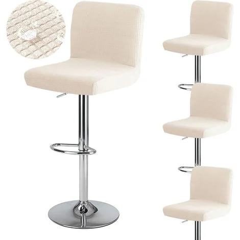 Coprisgabello da bar con schienale, impermeabile, elasticizzato, lavabile, per sedia girevole da pranzo, 4 pezzi, beige