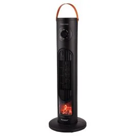 Termoventilatore a torretta 2000W, display con effetto camino, nero, Kooper