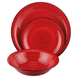 Servizio piatti 12 pezzi in stoneware dipinto a mano, Bi-Dubai Light Red