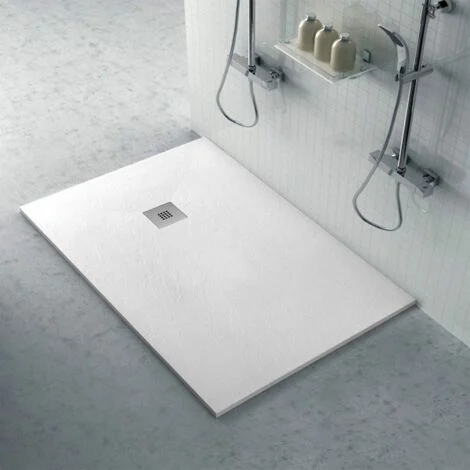 Piatto doccia filo pavimento Karen 100x120 in resina bianco pietra
