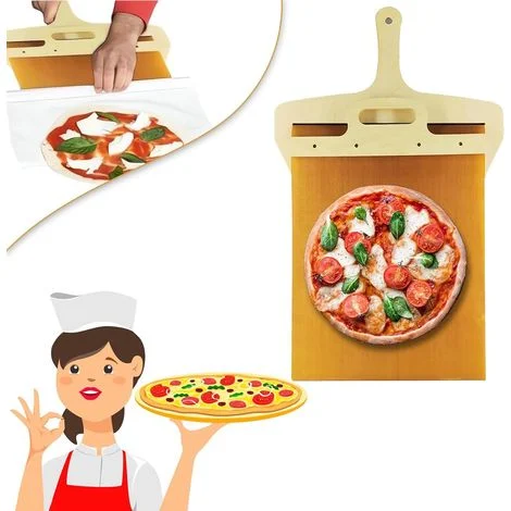 Pala per pizza scorrevole, pala per pizza, trasferimento della pala per pizza, snack per pizza, spatola per pizza con manico rimovibile, spatola per pizza per forni da barbecue per riunioni al chiuso