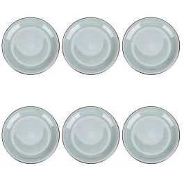 Set 6 piatti piani in gres dipinto a mano, salvia, 4 Toni