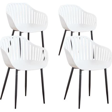 Wokaka Confezione da 4 sedie da pranzo in plastica - Bianco - stile scandinavo - piedi in metallo