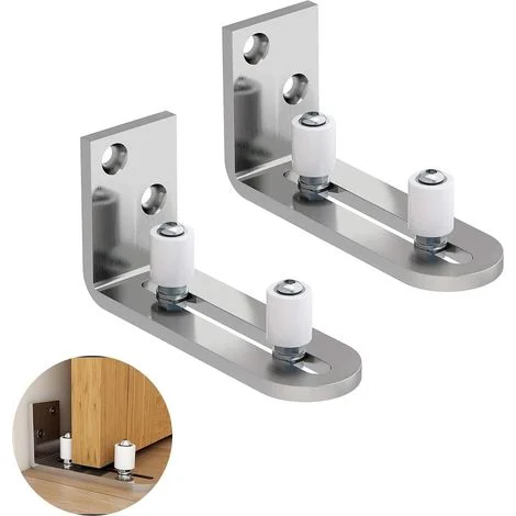 confezioni di guide per porte scorrevoli per fienili, guida inferiore per porte scorrevoli a filo, kit di scorrimento con rulli di supporto regolabili per montaggio a parete