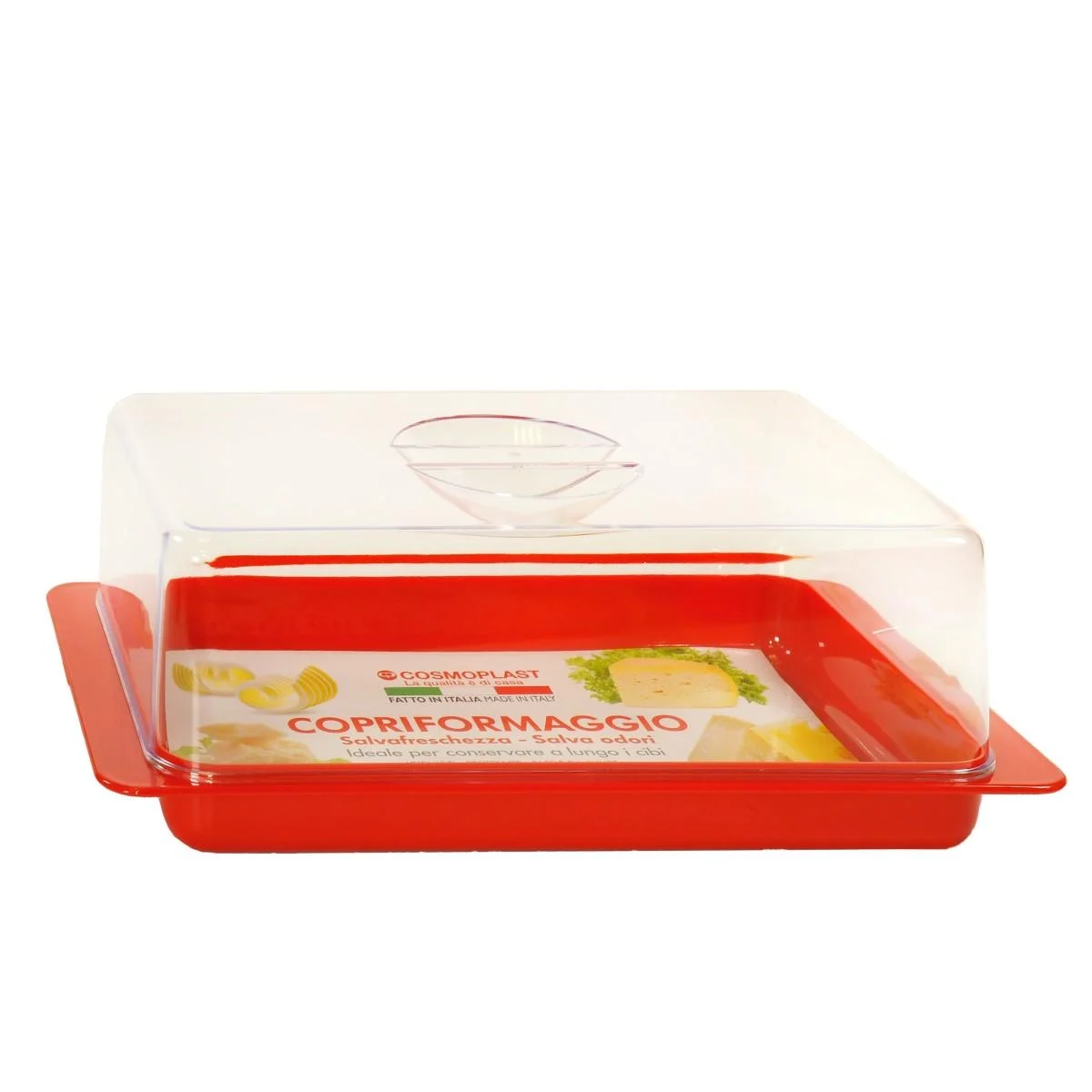 Porta Formaggio Rettangolare PVC con Coperchio Rosso