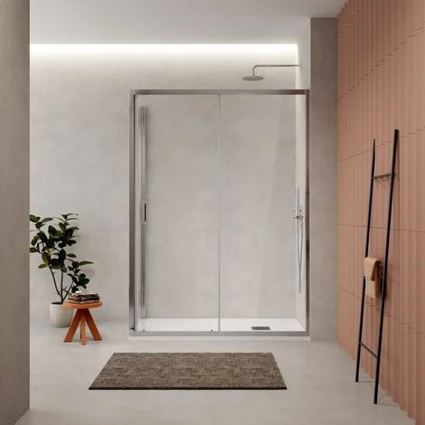 Box Doccia 80x120 cm Fisso + Scorrevole Vetro Trasparente e Profilo Cromo - Escape