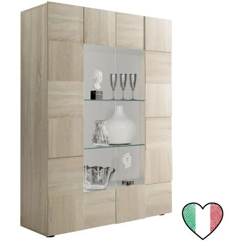 Credenza Vetrina soggiorno in Rovere Samoa, 2 ante vetro 121x166 - Dama