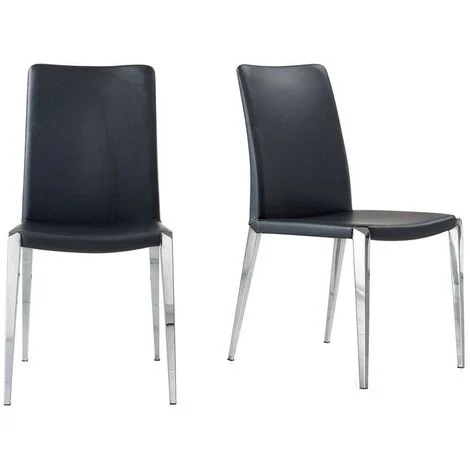 Sedia da pranzo/ufficio in Ecopelle nero con gambe acciaio - Set 2 sedie