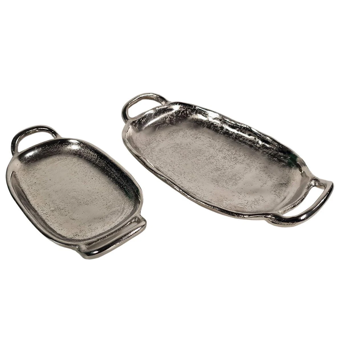Vassoio Metallo Argento Ovale con Maniglie Set pz.2