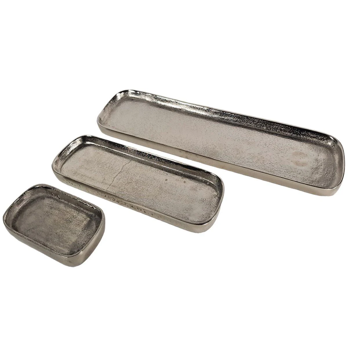 Vassoio Metallo Argento Rettangolare Set pz.3