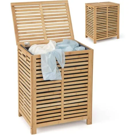 COSTWAY Cesta Porta Biancheria, 80 L, Con coperchio e maniglie, Borsa rimovibile, ampio spazio, Organizer per bagno salone e camera da letto, Naturale